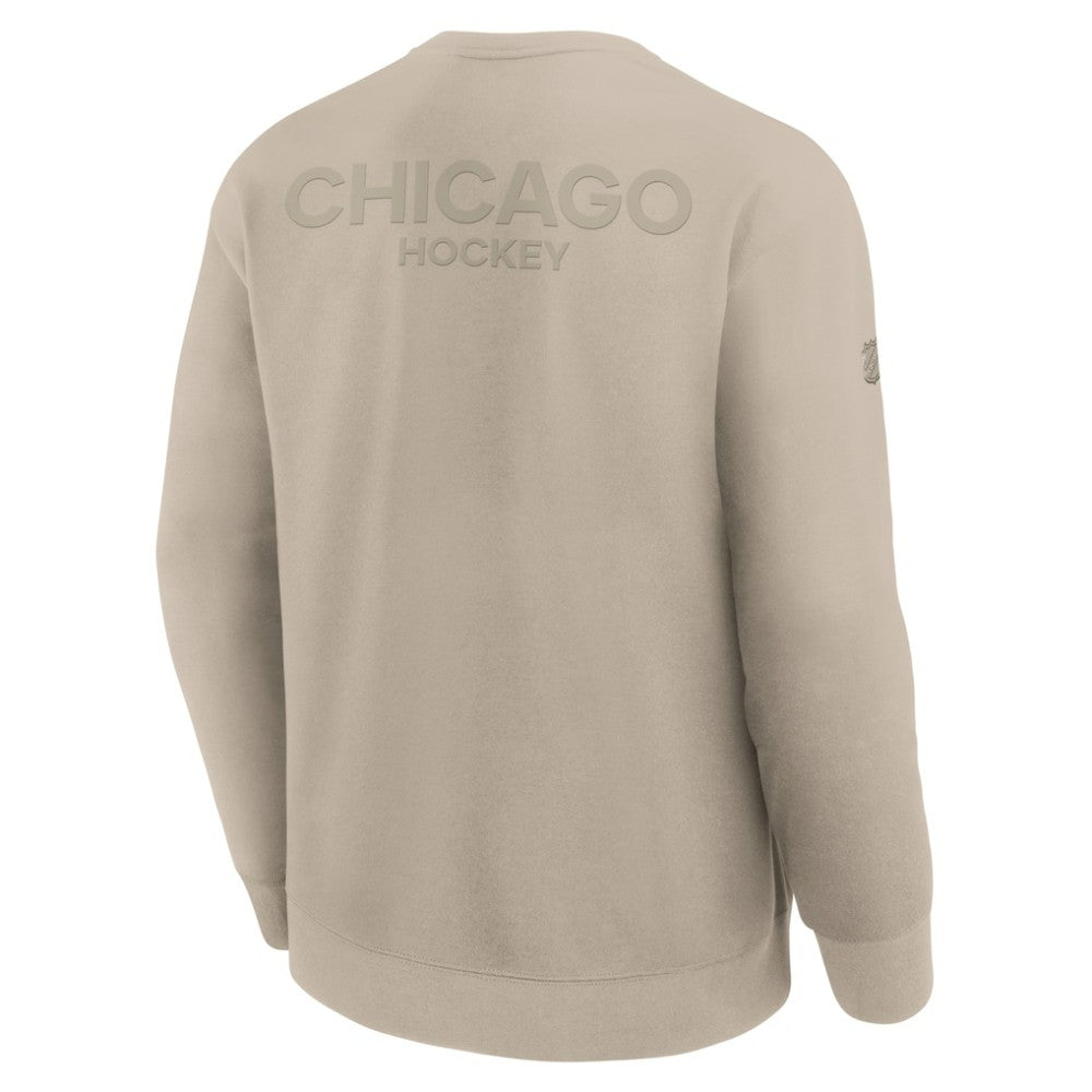 Chicago Blackhawks Fanatics Authentic Pro Road Tri-Blend Sweatshirt - Tan | US 202495794