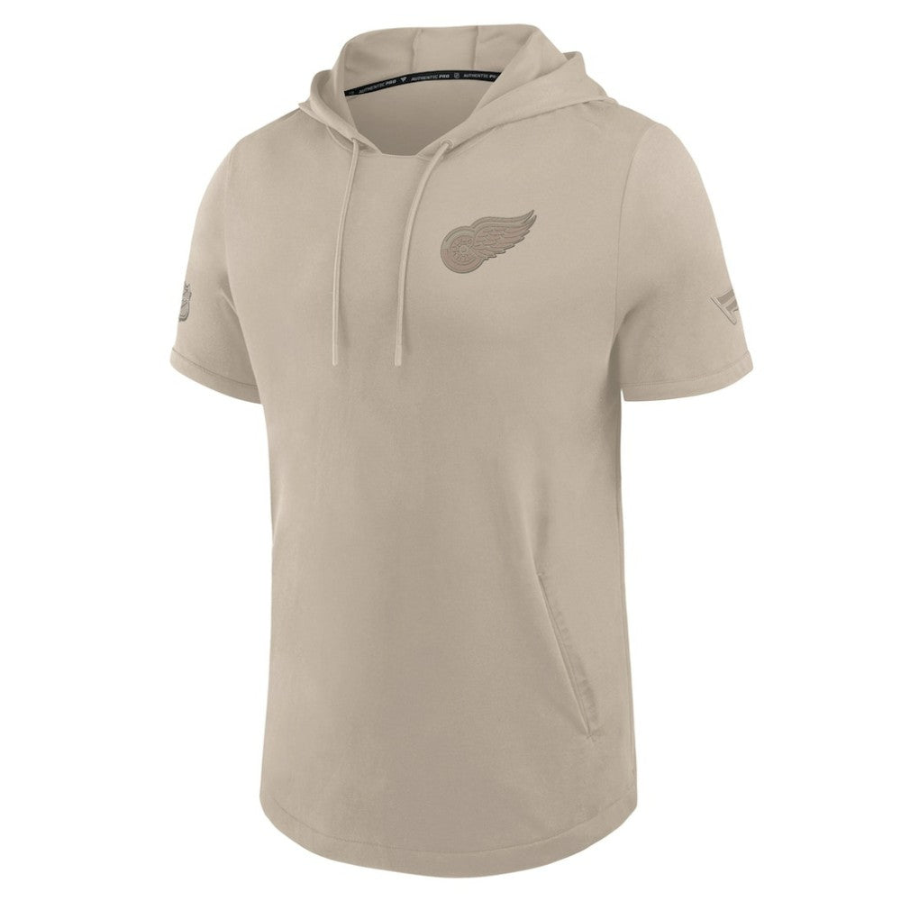 Detroit Red Wings Fanatics Authentic Pro Road Short Sleeve Hoodie - Tan | US 202496094