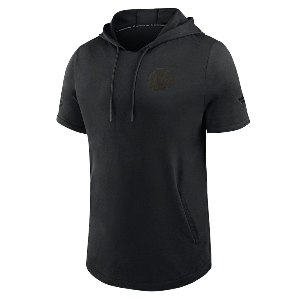 Chicago Blackhawks Fanatics Authentic Pro Road Short Sleeve Hoodie - Black | US 202496165