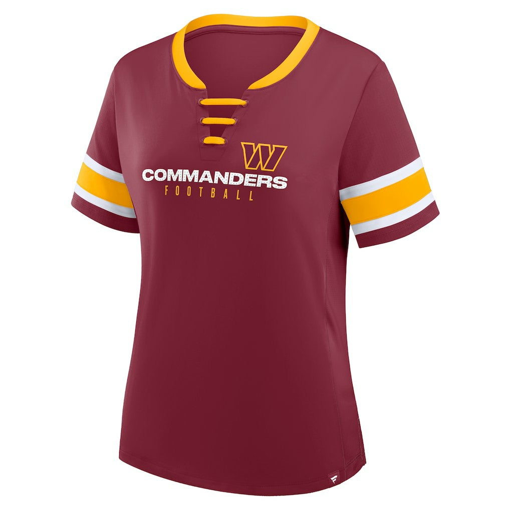 Washington Commanders Women's Redzone Draw Play Athena Lace-Up T-Shirt - Burgundy T-shirts
