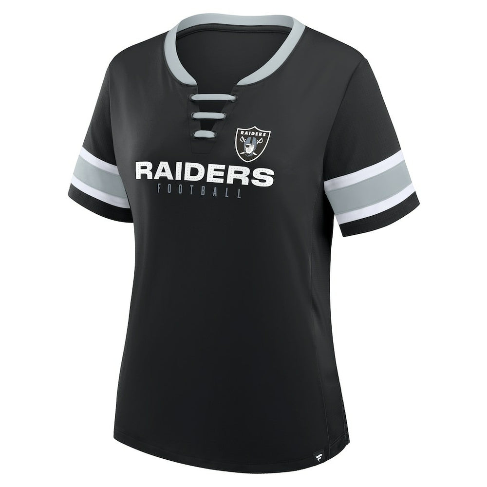 Las Vegas Raiders Women's Redzone Draw Play Athena Lace-Up T-Shirt - Black T-shirts