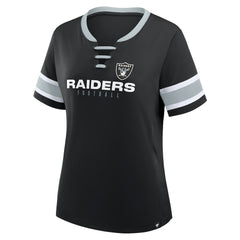 Las Vegas Raiders Women's Redzone Draw Play Athena Lace-Up T-Shirt - Black T-shirts