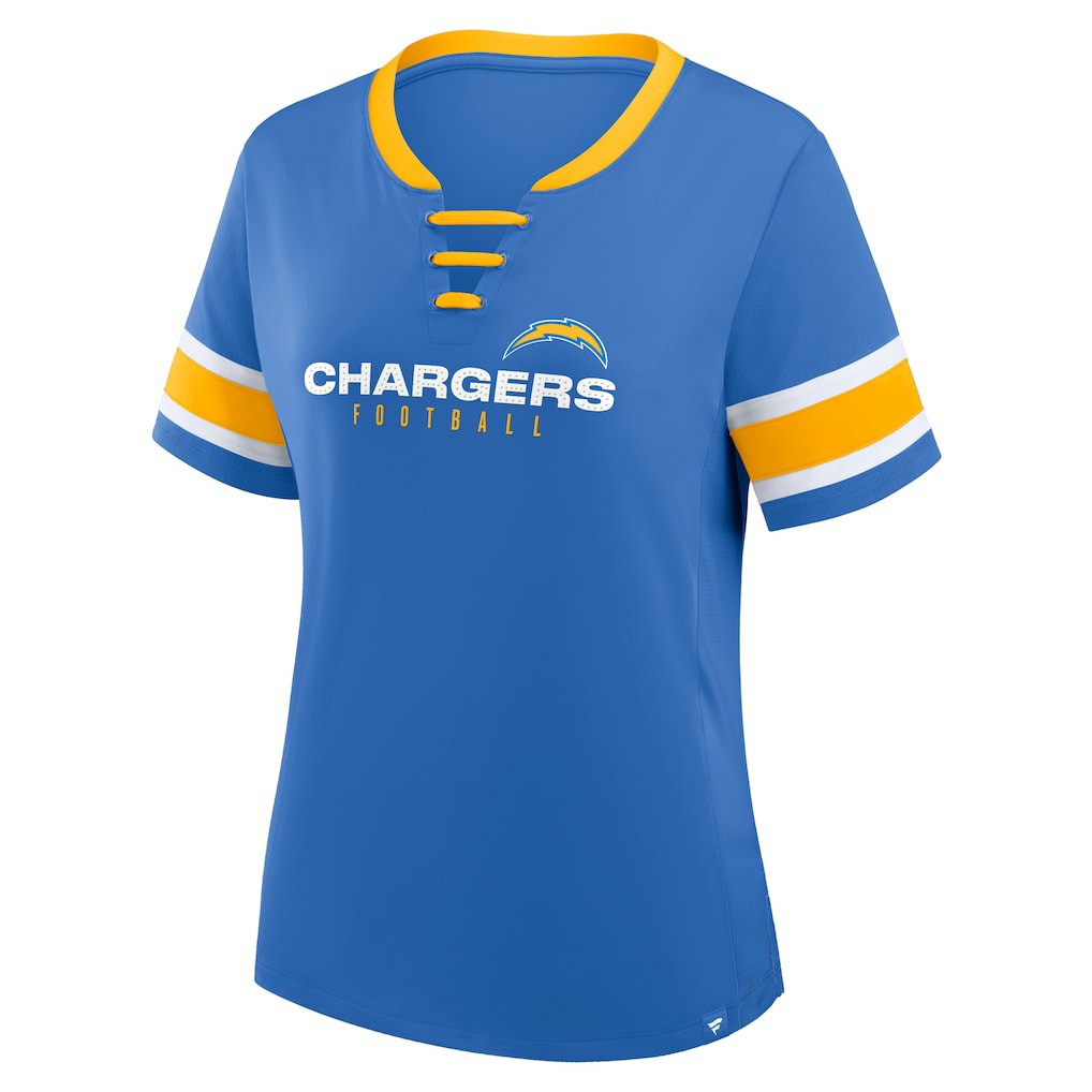 Los Angeles Chargers Women's Redzone Draw Play Athena Lace-Up T-Shirt - Powder Blue T-shirts