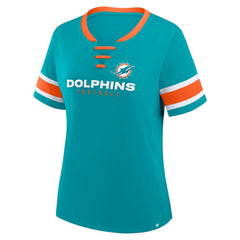 Miami Dolphins Women's Redzone Draw Play Athena Lace-Up T-Shirt - Aqua T-shirts