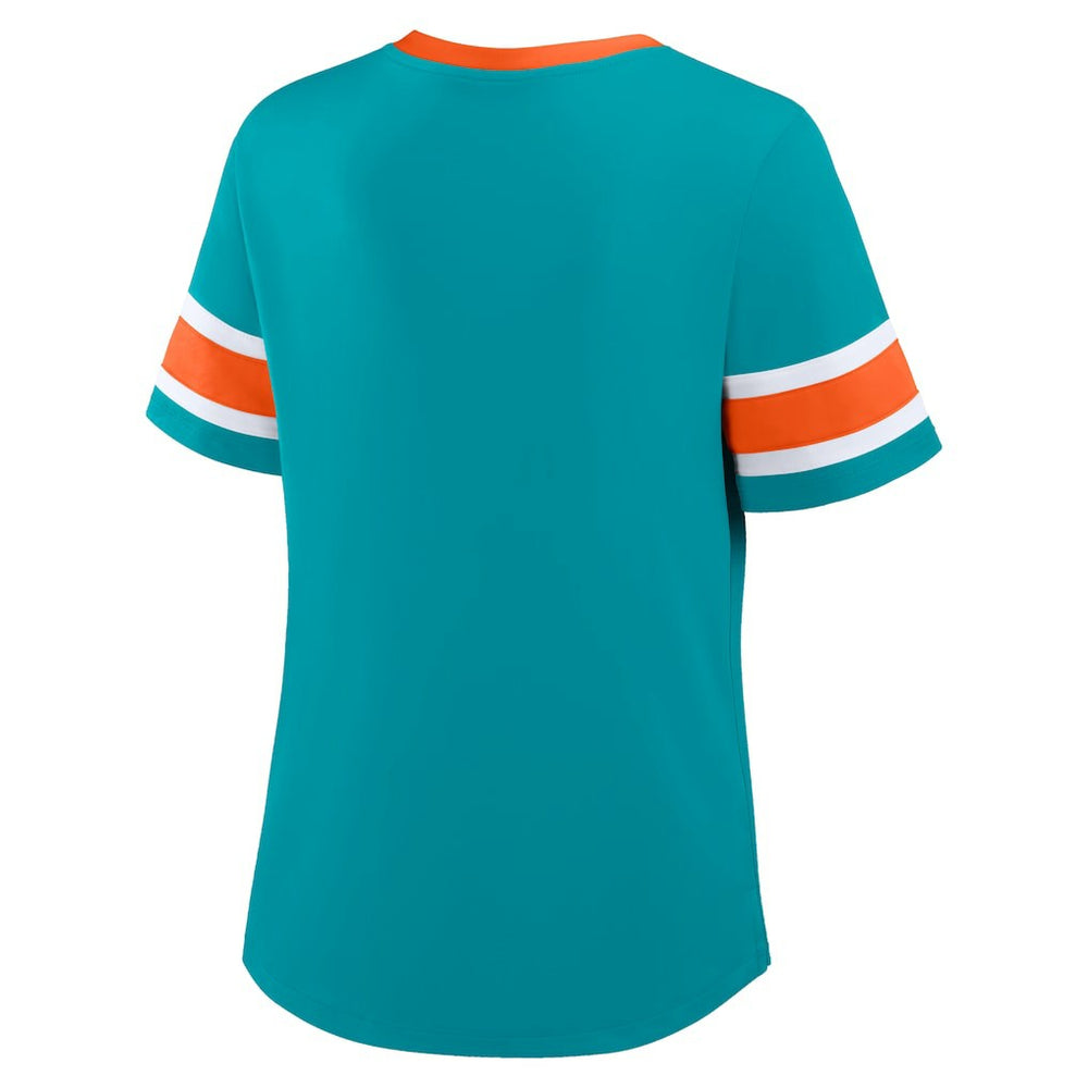 Miami Dolphins Women's Redzone Draw Play Athena Lace-Up T-Shirt - Aqua T-shirts