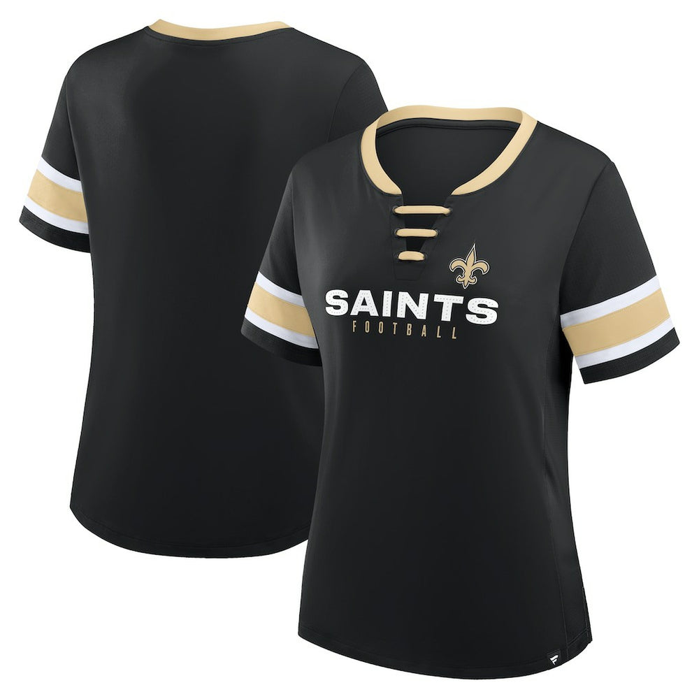 New Orleans Saints Women's Redzone Draw Play Athena Lace-Up T-Shirt - Black T-shirts