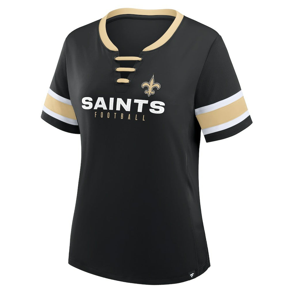 New Orleans Saints Women's Redzone Draw Play Athena Lace-Up T-Shirt - Black T-shirts