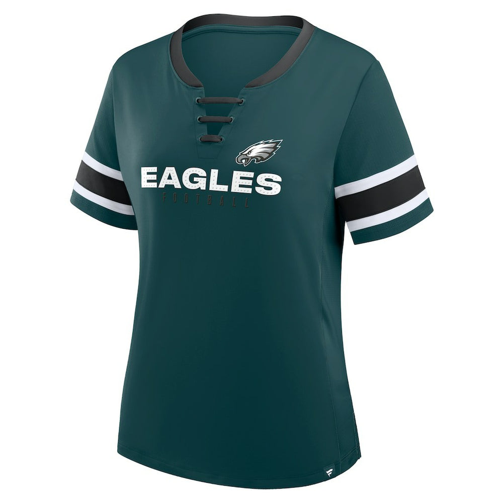 Philadelphia Eagles Women's Redzone Draw Play Athena Lace-Up T-Shirt - Midnight Green T-shirts