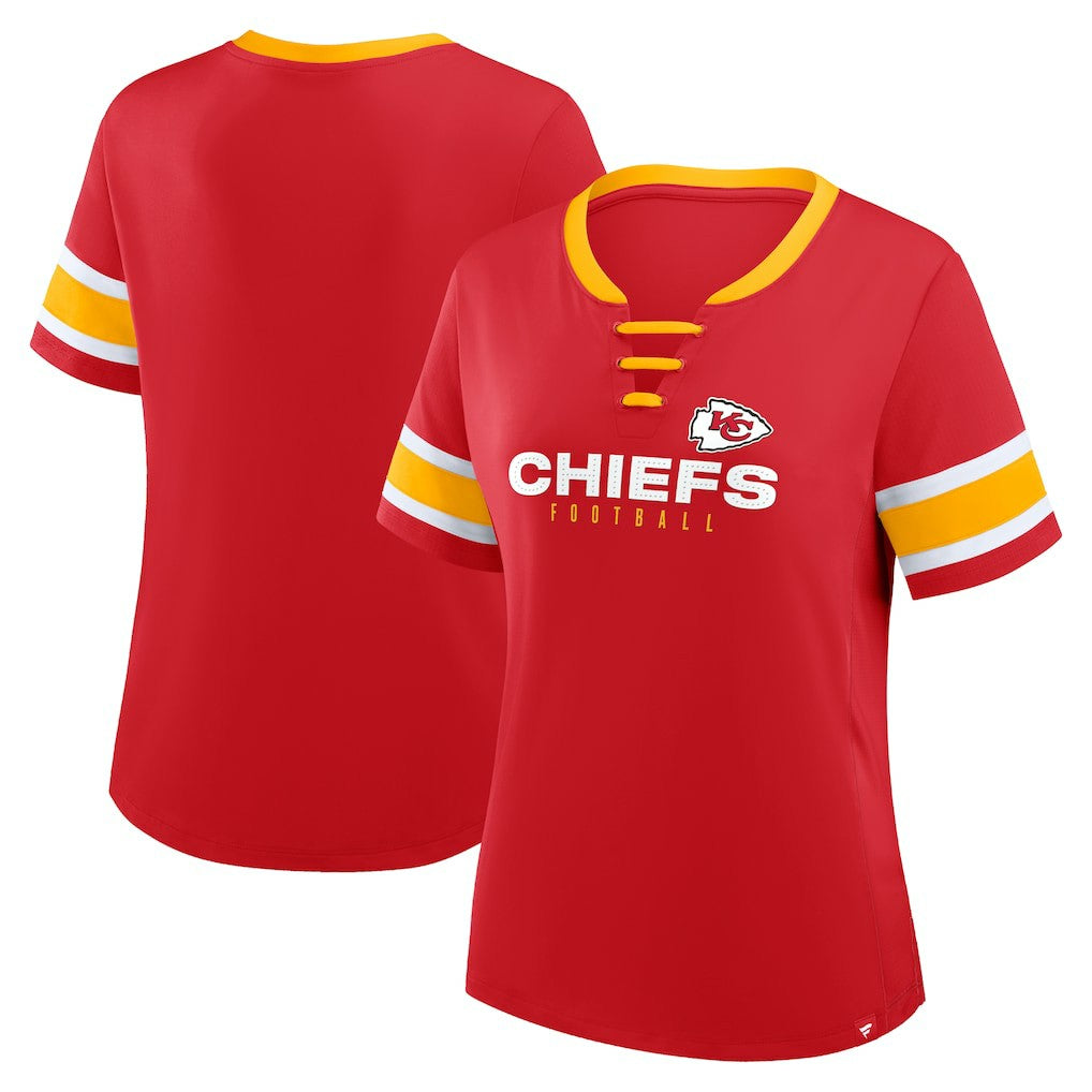 Kansas City Chiefs Women's Redzone Draw Play Athena Lace-Up T-Shirt - Red T-shirts