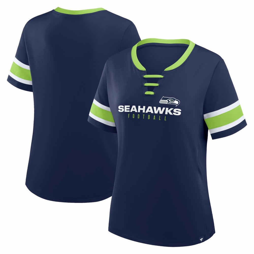 Seattle Seahawks Women's Redzone Draw Play Athena Lace-Up T-Shirt - College Navy T-shirts