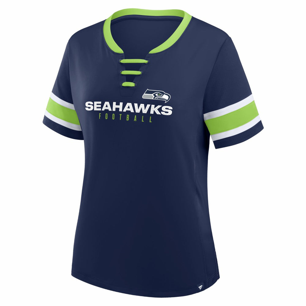 Seattle Seahawks Women's Redzone Draw Play Athena Lace-Up T-Shirt - College Navy T-shirts