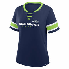 Seattle Seahawks Women's Redzone Draw Play Athena Lace-Up T-Shirt - College Navy T-shirts