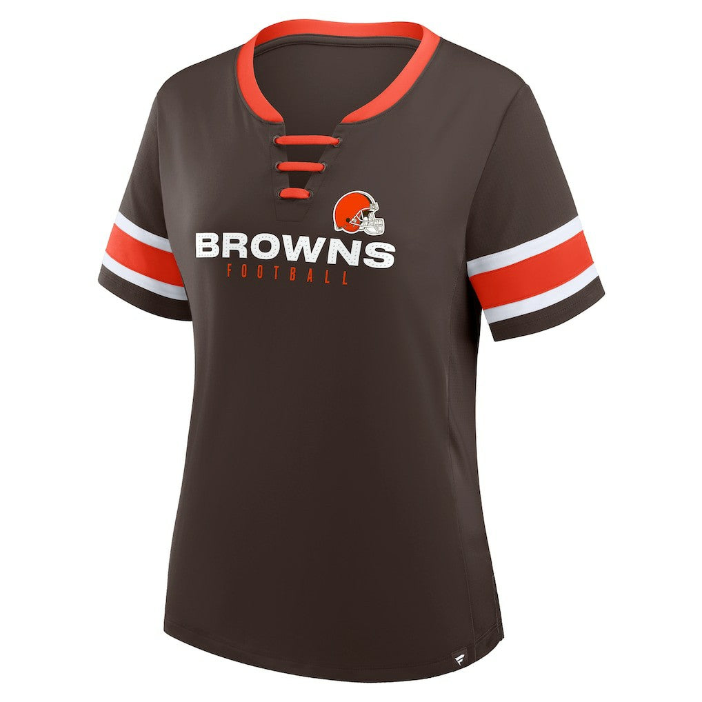 Cleveland Browns Women's Redzone Draw Play Athena Lace-Up T-Shirt - Brown T-shirts