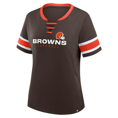Cleveland Browns Women's Redzone Draw Play Athena Lace-Up T-Shirt - Brown T-shirts