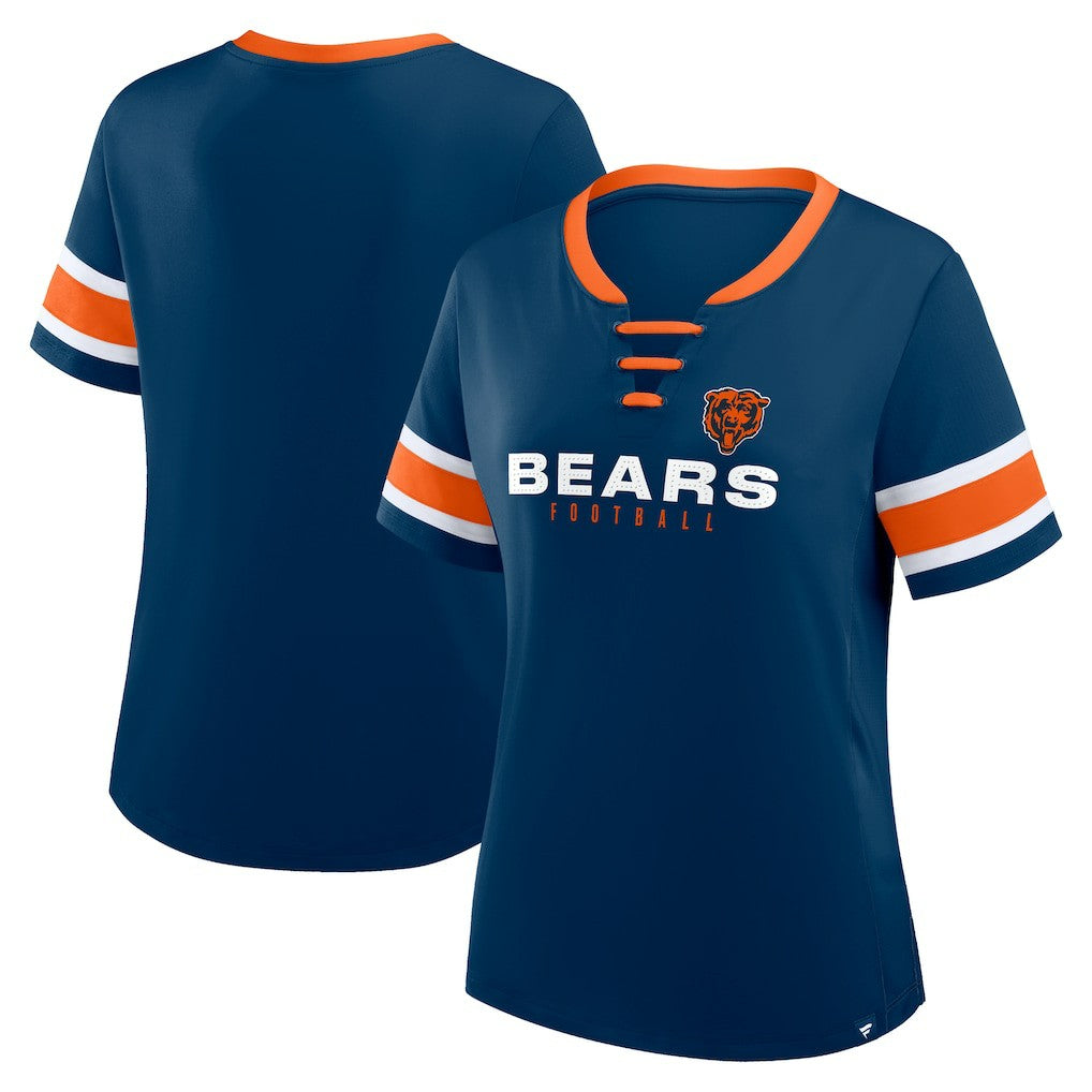 Chicago Bears Women's Redzone Draw Play Athena Lace-Up T-Shirt - Navy T-shirts