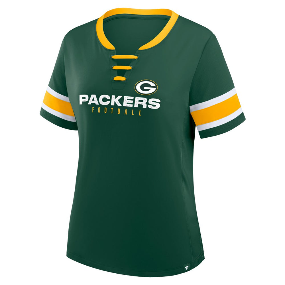 Green Bay Packers Women's Redzone Draw Play Athena Lace-Up T-Shirt - Green T-shirts
