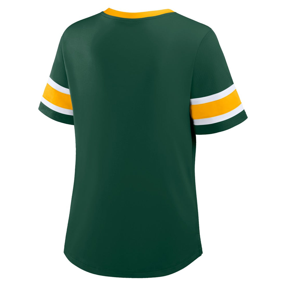 Green Bay Packers Women's Redzone Draw Play Athena Lace-Up T-Shirt - Green T-shirts