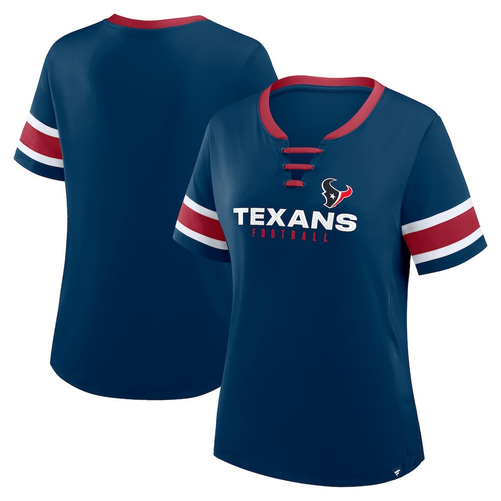 Houston Texans Women's Redzone Draw Play Athena Lace-Up T-Shirt - Navy T-shirts