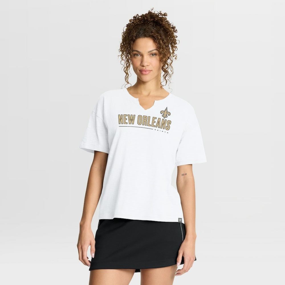 New Orleans Saints Women's Redzone Slub Boxy T-Shirt - White T-shirts