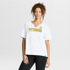 Pittsburgh Steelers Women's Redzone Slub Boxy T-Shirt - White T-shirts