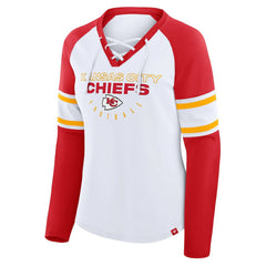 Kansas City Chiefs Women's Redzone Blitz Package Raglan Lace-Up V-Neck Long Sleeve T-Shirt - White/Red T-shirts