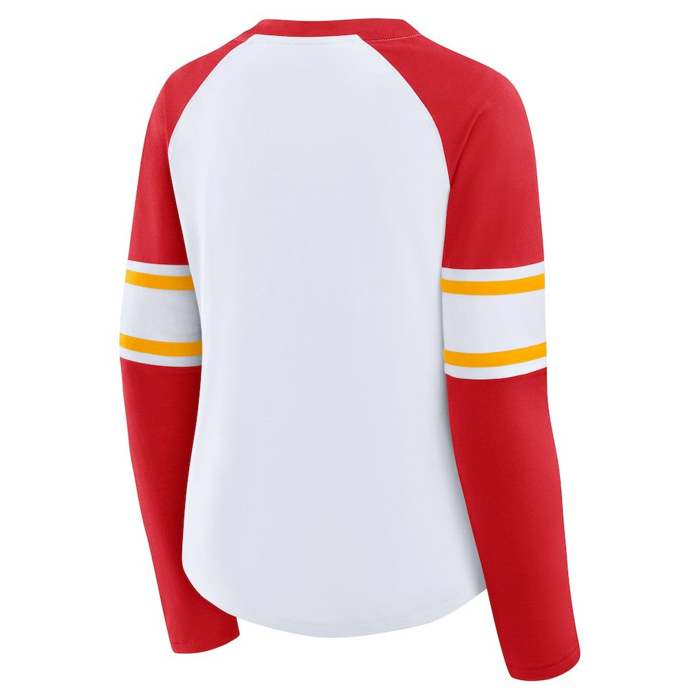 Kansas City Chiefs Women's Redzone Blitz Package Raglan Lace-Up V-Neck Long Sleeve T-Shirt - White/Red T-shirts