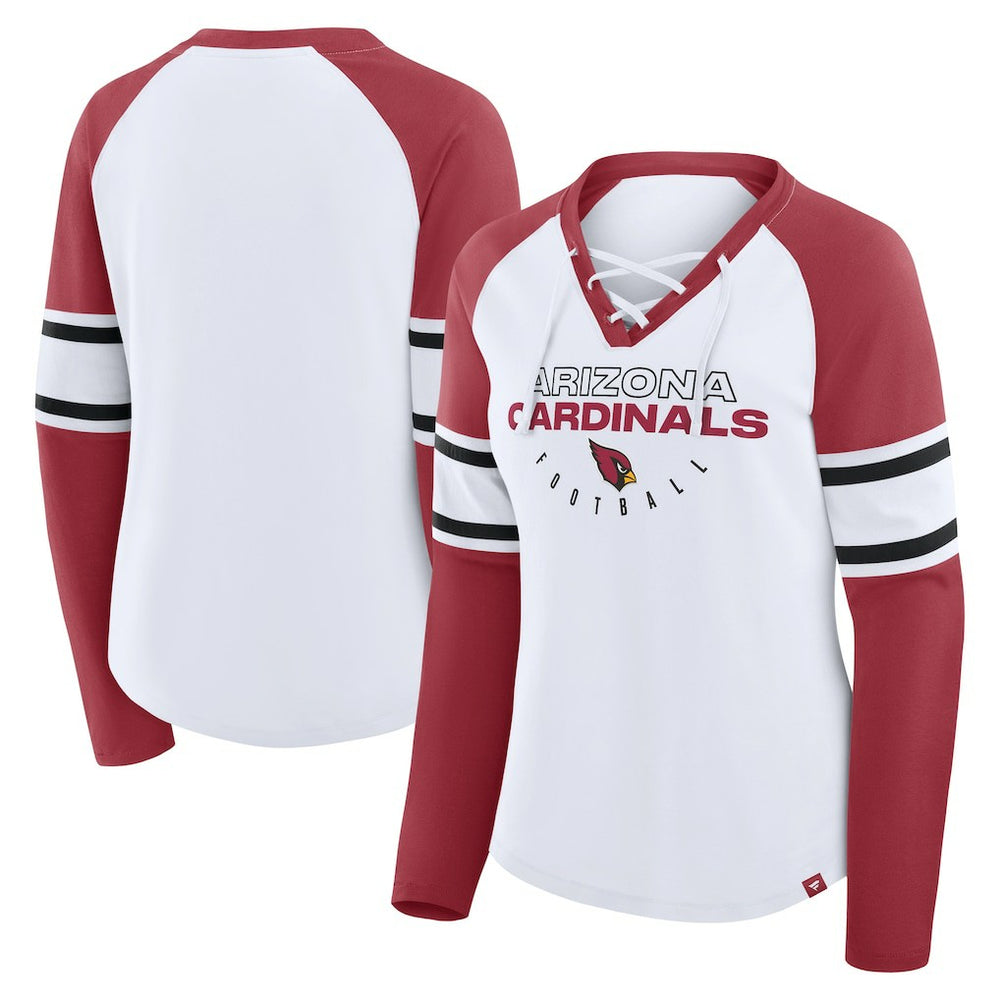 Arizona Cardinals Women's Redzone Blitz Package Raglan Lace-Up V-Neck Long Sleeve T-Shirt - White/Cardinal T-shirts