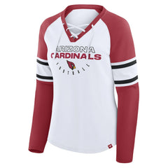 Arizona Cardinals Women's Redzone Blitz Package Raglan Lace-Up V-Neck Long Sleeve T-Shirt - White/Cardinal T-shirts