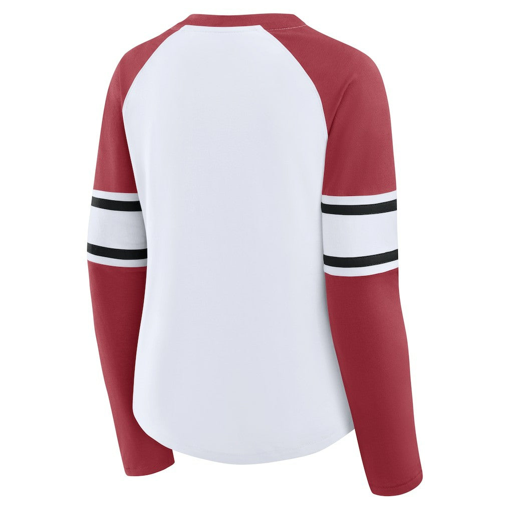 Arizona Cardinals Women's Redzone Blitz Package Raglan Lace-Up V-Neck Long Sleeve T-Shirt - White/Cardinal T-shirts
