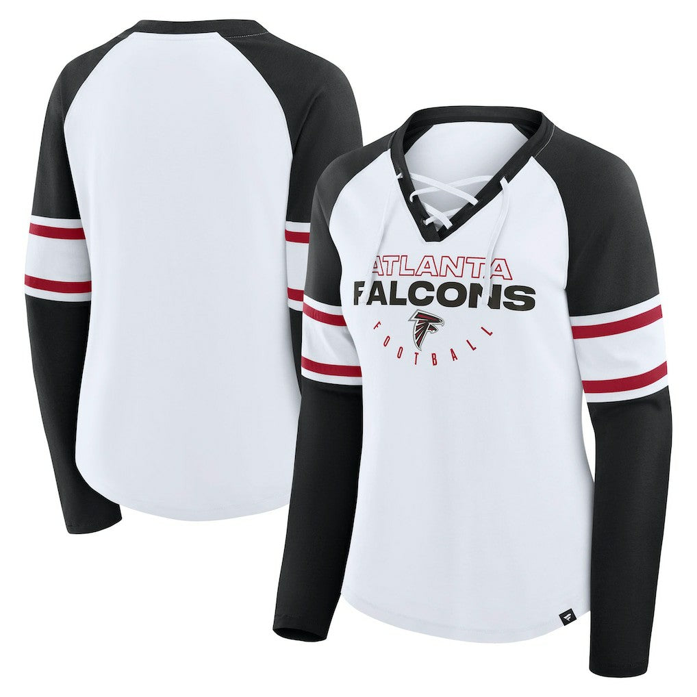 Atlanta Falcons Women's Redzone Blitz Package Raglan Lace-Up V-Neck Long Sleeve T-Shirt - White/Black T-shirts