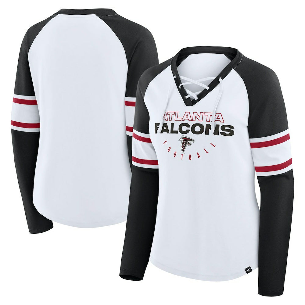 Atlanta Falcons Women's Redzone Blitz Package Raglan Lace-Up V-Neck Long Sleeve T-Shirt - White/Black T-shirts