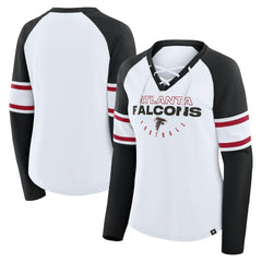 Atlanta Falcons Women's Redzone Blitz Package Raglan Lace-Up V-Neck Long Sleeve T-Shirt - White/Black T-shirts