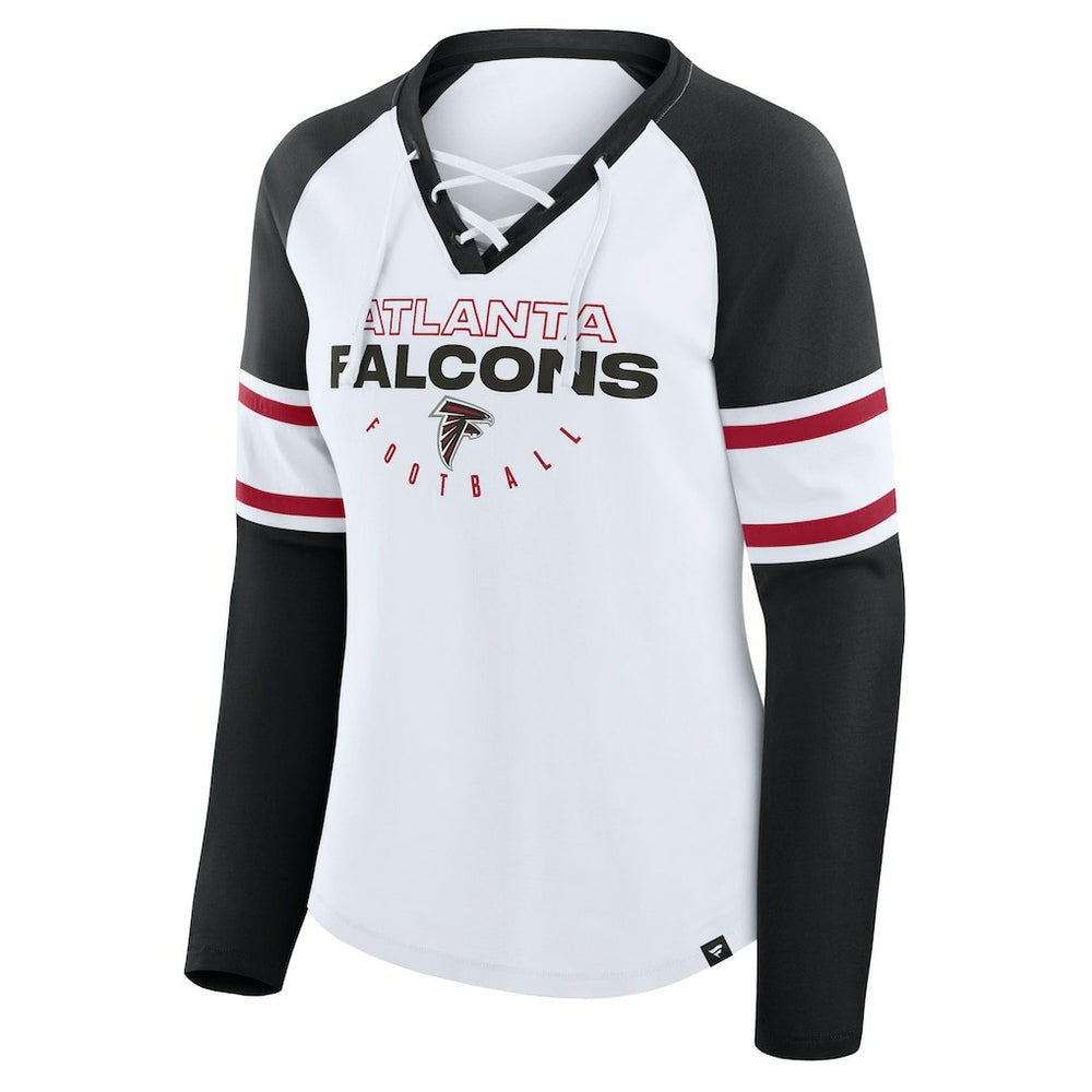 Atlanta Falcons Women's Redzone Blitz Package Raglan Lace-Up V-Neck Long Sleeve T-Shirt - White/Black T-shirts