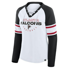 Atlanta Falcons Women's Redzone Blitz Package Raglan Lace-Up V-Neck Long Sleeve T-Shirt - White/Black T-shirts