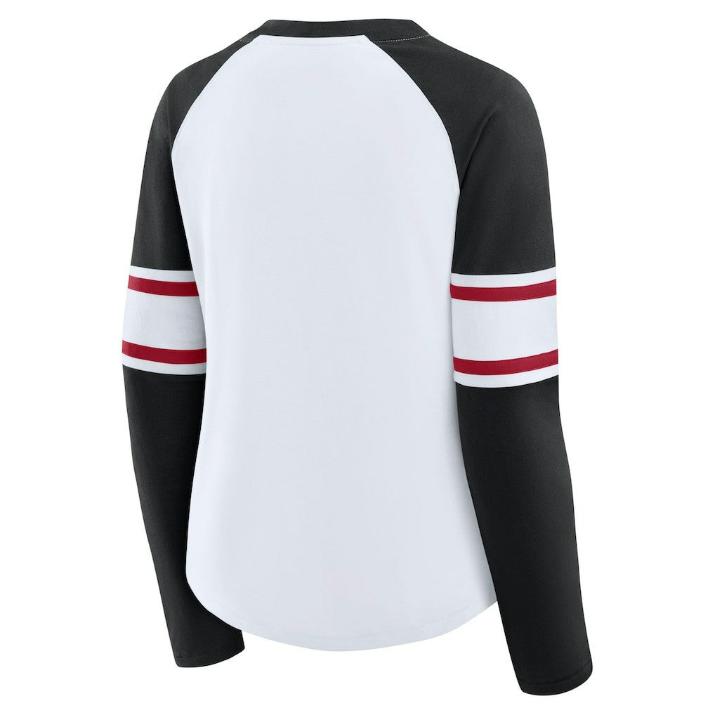Atlanta Falcons Women's Redzone Blitz Package Raglan Lace-Up V-Neck Long Sleeve T-Shirt - White/Black T-shirts