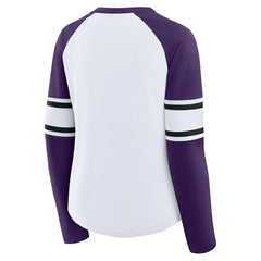Baltimore Ravens Women's Redzone Blitz Package Raglan Lace-Up V-Neck Long Sleeve T-Shirt - White/Purple T-shirts