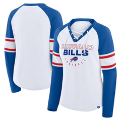 Buffalo Bills Women's Redzone Blitz Package Raglan Lace-Up V-Neck Long Sleeve T-Shirt - White/Royal T-shirts