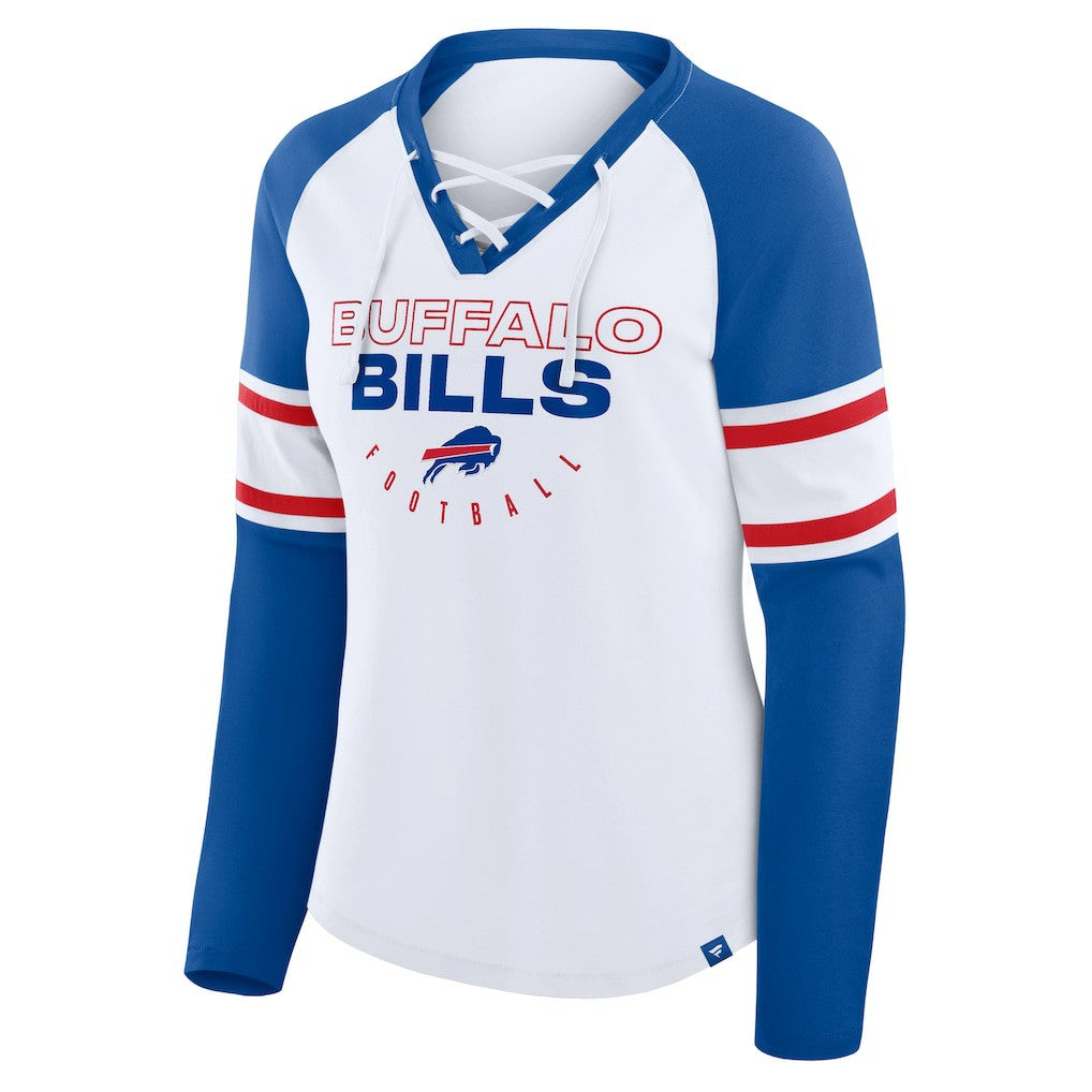 Buffalo Bills Women's Redzone Blitz Package Raglan Lace-Up V-Neck Long Sleeve T-Shirt - White/Royal T-shirts