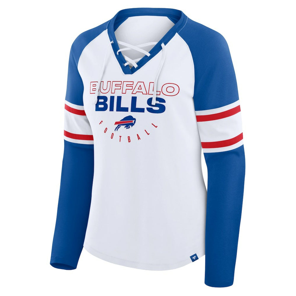 Buffalo Bills Women's Redzone Blitz Package Raglan Lace-Up V-Neck Long Sleeve T-Shirt - White/Royal T-shirts