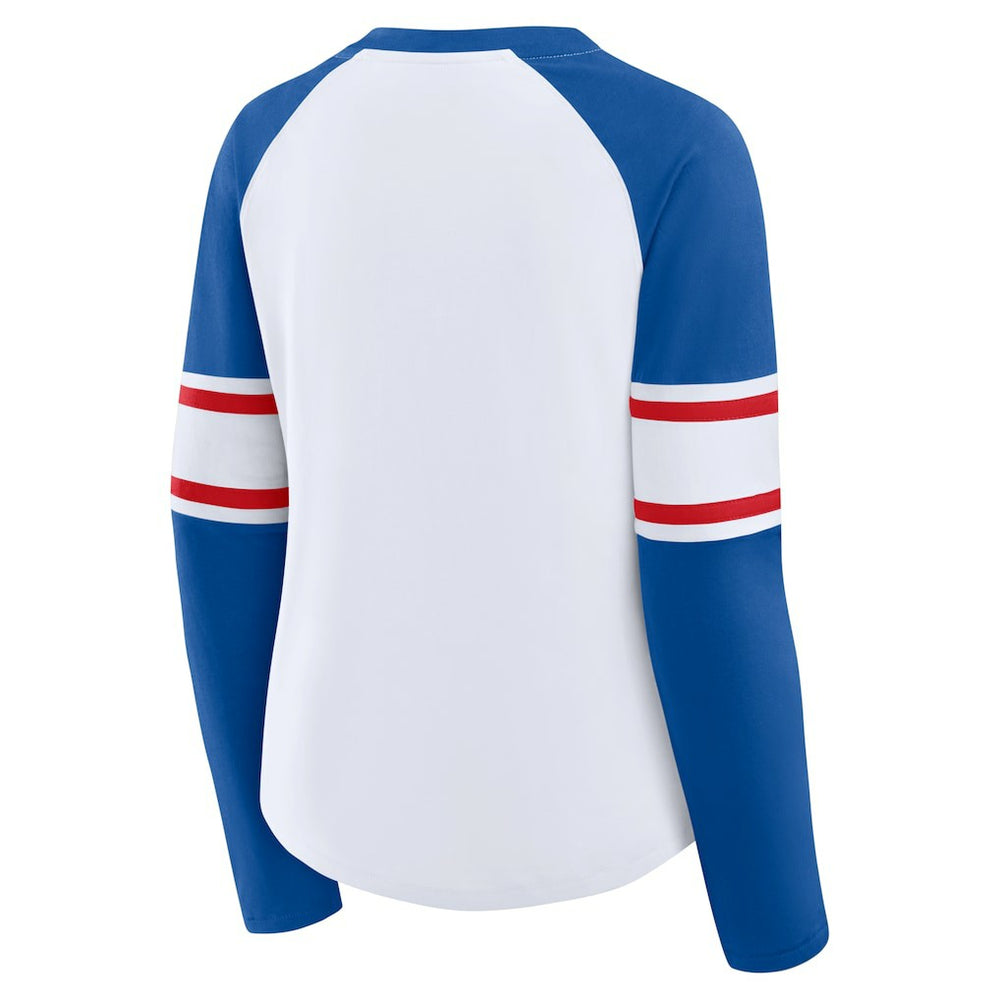 Buffalo Bills Women's Redzone Blitz Package Raglan Lace-Up V-Neck Long Sleeve T-Shirt - White/Royal T-shirts