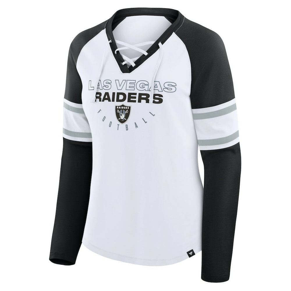Las Vegas Raiders Women's Redzone Blitz Package Raglan Lace-Up V-Neck Long Sleeve T-Shirt - White/Black T-shirts