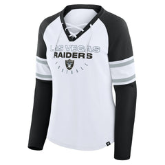 Las Vegas Raiders Women's Redzone Blitz Package Raglan Lace-Up V-Neck Long Sleeve T-Shirt - White/Black T-shirts