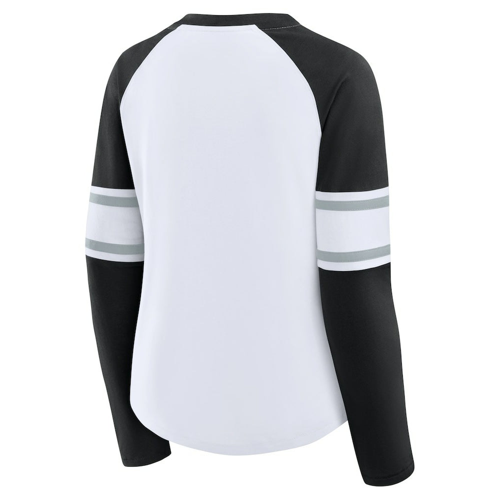 Las Vegas Raiders Women's Redzone Blitz Package Raglan Lace-Up V-Neck Long Sleeve T-Shirt - White/Black T-shirts
