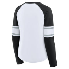 Las Vegas Raiders Women's Redzone Blitz Package Raglan Lace-Up V-Neck Long Sleeve T-Shirt - White/Black T-shirts