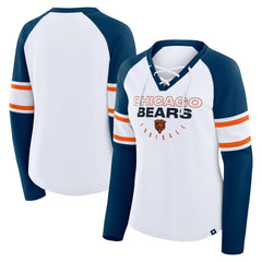 Chicago Bears Women's Redzone Blitz Package Raglan Lace-Up V-Neck Long Sleeve T-Shirt - White/Navy T-shirts
