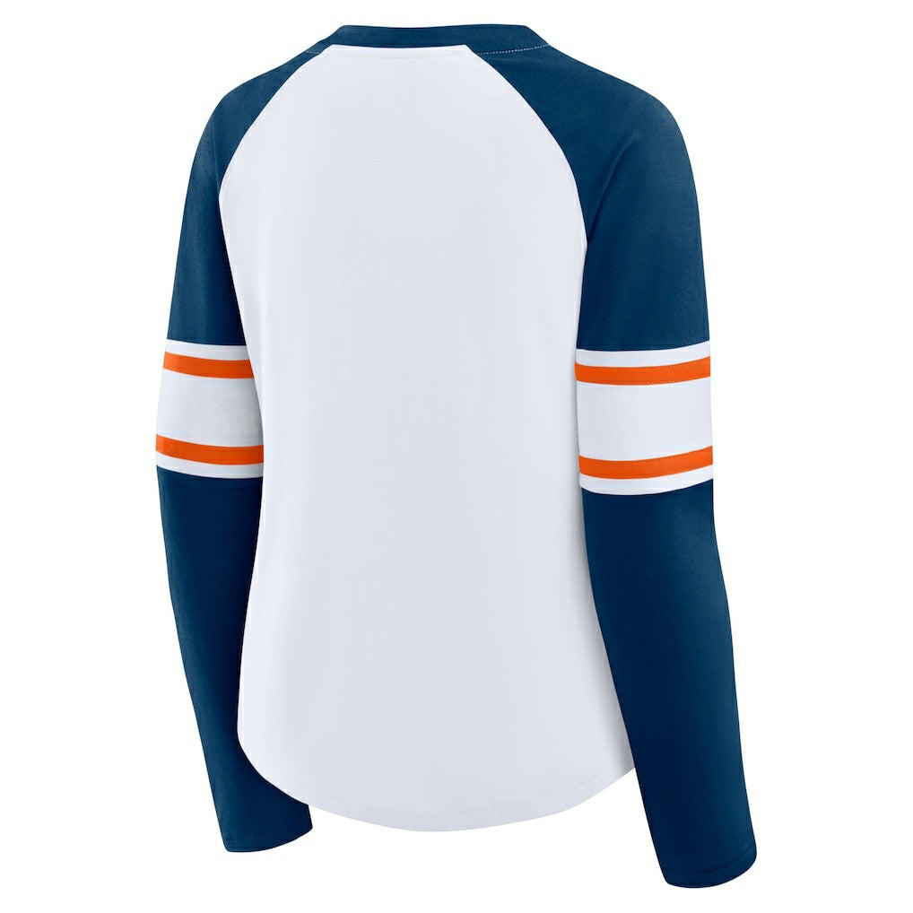 Chicago Bears Women's Redzone Blitz Package Raglan Lace-Up V-Neck Long Sleeve T-Shirt - White/Navy T-shirts