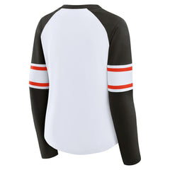 Cleveland Browns Women's Redzone Blitz Package Raglan Lace-Up V-Neck Long Sleeve T-Shirt - White/Brown T-shirts