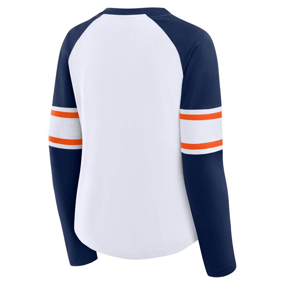 Denver Broncos Women's Redzone Blitz Package Raglan Lace-Up V-Neck Long Sleeve T-Shirt - White/Navy T-shirts