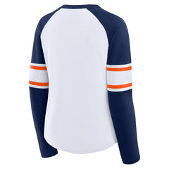Denver Broncos Women's Redzone Blitz Package Raglan Lace-Up V-Neck Long Sleeve T-Shirt - White/Navy T-shirts