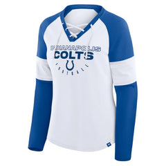 Indianapolis Colts Women's Redzone Blitz Package Raglan Lace-Up V-Neck Long Sleeve T-Shirt - White/Royal T-shirts